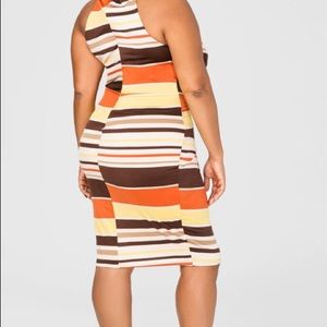 STRIPED KNOT WAIST HALTER DRESS